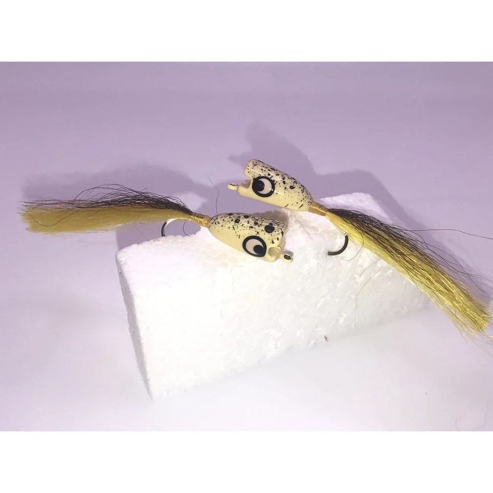 Vintage Fly Lure Hard Head Hook Hair Yellow Speckled Spotted Tied Painted Lot